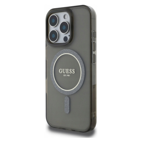 Pouzdro Guess pro iPhone 16 Pro 6.3 černé IML Glitter Circle MagSafe