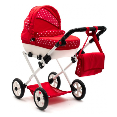 Dětský hluboký kočárek pro panenky New Baby COMFORT červený s puntíky