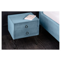 Estila Designový noční stolek Aquamarine ve světle modrém provedení ze sametu se dvěma zásuvkami