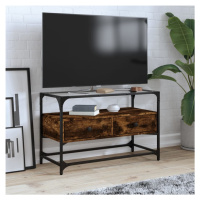 vidaXL TV skříňka se skleněnou deskou kouřový dub 80x35x51 cm kompozit