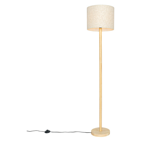 Venkovská stojací lampa dřevěná s lněným stínidlem béžová 32 cm - Mels QAZQA