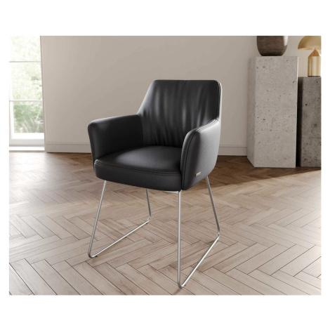 DELIFE Jídelní židle Xana-Flex s područkami pravá kůže černá tenká podnož nerezová ocel taštičko