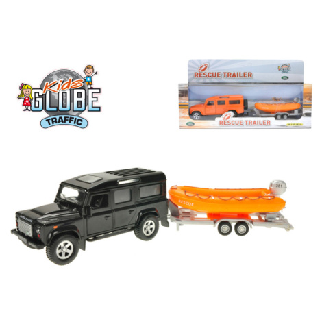 MIKRO TRADING - Kids Globe Traffic auto Land Rover Defender kov 14cm na zpětný chod se člunem 11