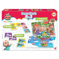 Superpack 4v1 Cocomelon Educa domino pexeso a 2 puzzle s 25 dílky