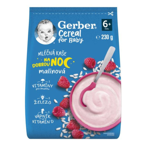 GERBER Kaše mléčná cereal malinová Dobrou noc 230 g