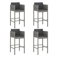 Barové stoličky 4 ks s poduškami šedé polyratan, 316661