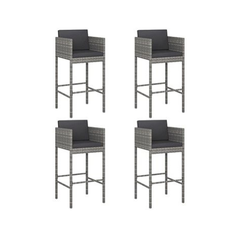 Barové stoličky 4 ks s poduškami šedé polyratan, 316661 SHUMEE