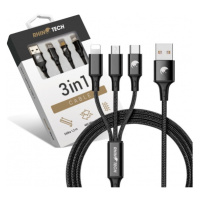 Nabíjecí a datový kabel RhinoTech 3v1 USB-A (MicroUSB + Lightning + USB-C) 1,2m, černá