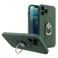 Silikonové pouzdro s kovovým kroužkem na iPhone 11 Pro MAX dark green