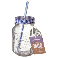 Sklenice s modrým víčkem a brčkem Premier Housewares, 450 ml