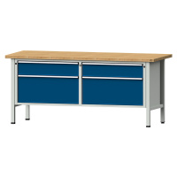 ANKE Dílenské stoly s šířkou 2000 mm, rámová konstrukce, 4 zásuvky, deska z bukového masivu, výš