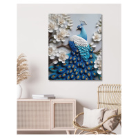 Obrazy na stěnu - Modrý páv mezi bílými květy Rozměr: 80x100 cm, Rámování: vypnuté plátno na rám