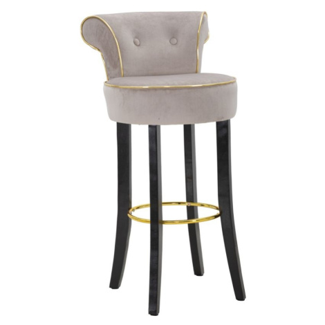 Estila Designová art deco šedá barová židle Vivienne s černými nožičkami se zahnutou opěrkou se 