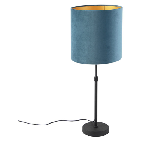 Stolní lampa černá s velurovým odstínem modrá se zlatem 25 cm - Parte QAZQA