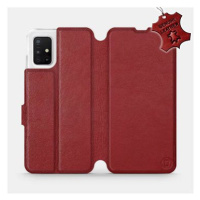 Flip pouzdro na mobil Samsung Galaxy A51 - Tmavě červené - kožené - Dark Red Leather