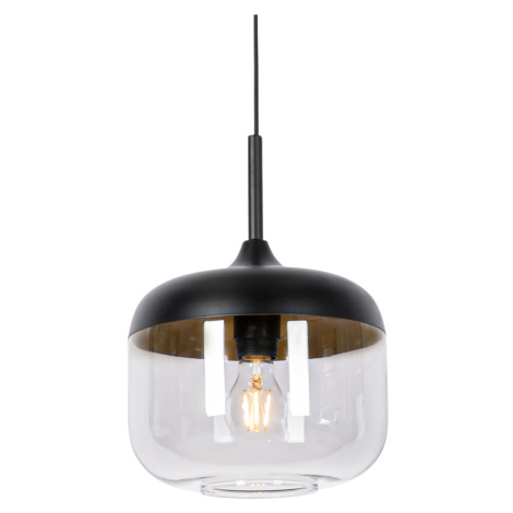 Designová závěsná lampa černá se zlatem a kouřovým sklem - Kyan QAZQA