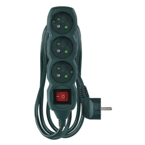 EMOS Prodlužovací kabel 2 m / 3 zásuvky / s vypínačem / zelený / 1 mm2 P1312Z