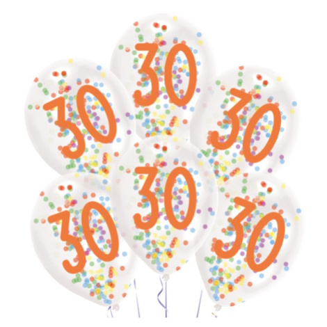Balónky latexové transparentní s konfetami "30" 27,5 cm 6 ks Amscan