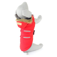 Vsepropejska Lexa bunda pro psa s kapucí a kožíškem Barva: Červená, Délka zad (cm): 48, Obvod hr