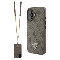 Pouzdro Guess PU 4G Strass Triangle Metal Logo kryt + Crossbody popruh Apple iPhone 16 Brown