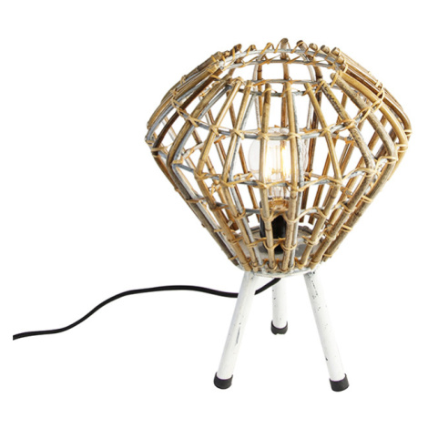 Rustikální stolní lampa stojan bambus s bílou - Canna Diamond QAZQA