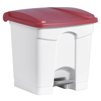 helit Nášlapná nádoba na odpad, objem 30 l, š x v x h 410 x 440 x 400 mm, bílá, červené víko
