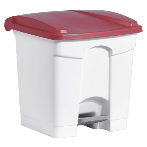 helit Nášlapná nádoba na odpad, objem 30 l, š x v x h 410 x 440 x 400 mm, bílá, červené víko