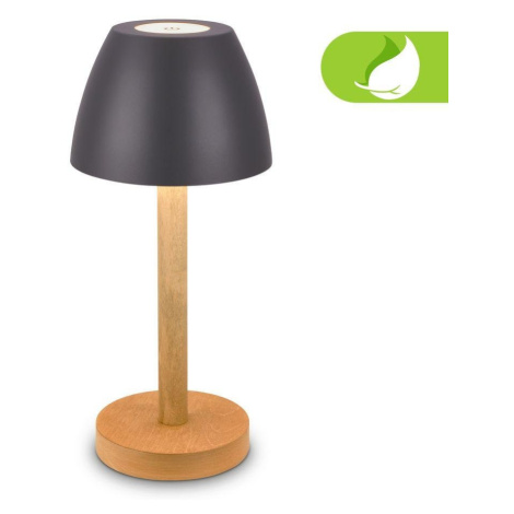 BRILO 7661015 Serina Wood stolní lampa - 2,5W, 200lm, bezdrátová, LED, dotykový vypínač, IP44, s Briloner