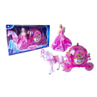 Kočár s panenkou a koněm růžový
