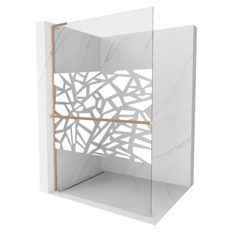 MEXEN/S Kioto+ L Sprchová zástěna WALK-IN s poličkou a držákem ručníků 80 x 200, bílý vzor, měď 