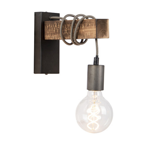 Chytrá průmyslová nástěnná lampa černá se dřevem vč. wifi G95 - Gallow QAZQA