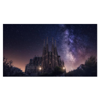 Fotografie Milky Way and Basilica and Sagrada Familia, Carlos Fernandez, 40 × 22.2 cm