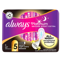 Always Platinum Secure Night Extra Hygienické Vložky S Křidélky 8 ks