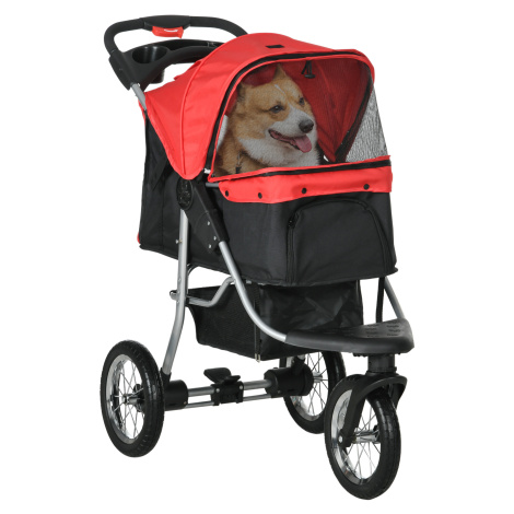 PAWHUT Kočárek pro psy do 10 Kg JOGGER se třemi koly skládací červená