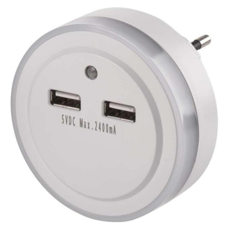 LED Noční svítidlo do zásuvky s fotosenzorem+2xUSB 3xLED/0,3W/230V P3313