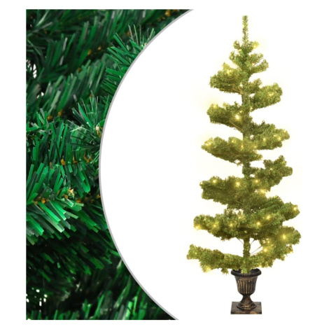 vidaXL Spirálový vánoční stromek s LED a květináčem zelený 120 cm PVC