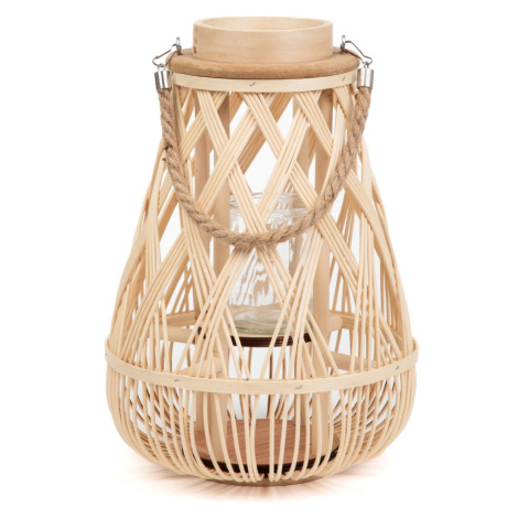 Dekorativní lucernička na svíčku | RADIANT | pletené přírodní barva | 35 cm | 889122 HOMLA