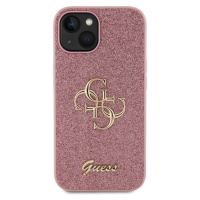 Zadní kryt Guess PU Fixed Glitter 4G Metal Logo pro Apple iPhone 15, růžová