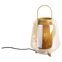 Stolní lampa Art Deco zlatá s jantarovým sklem 23 cm - Kevin