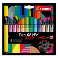 STABILO Pen 68 MAX Vláknový fix s klínovým hrotem - sada 12 barev ARTY