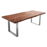DELIFE Jídelní stůl Edge 220 × 100 cm XL hnědá akácie nerezová ocel úzká