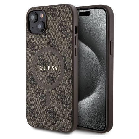 Guess PU Leather 4G Colored Ring MagSafe kryt iPhone 15 Plus hnědý