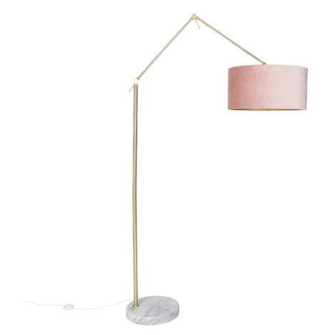Moderní stojací lampa zlaté sametové stínidlo růžová 50 cm - Redakce QAZQA