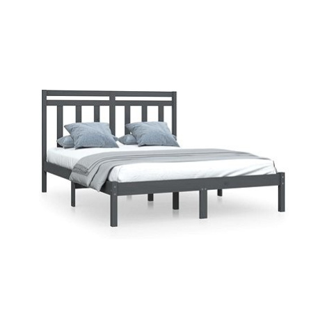 Rám postele šedý masivní dřevo 150 × 200 cm King Size, 3105257 SHUMEE