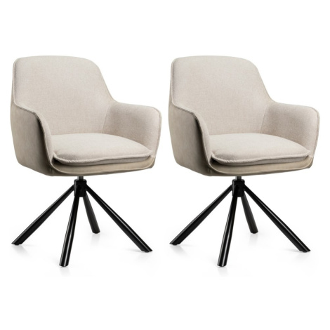 HowHomely Sada 2 ks otočných jídelních křesel Ciano bouclé/eko kůže krémová