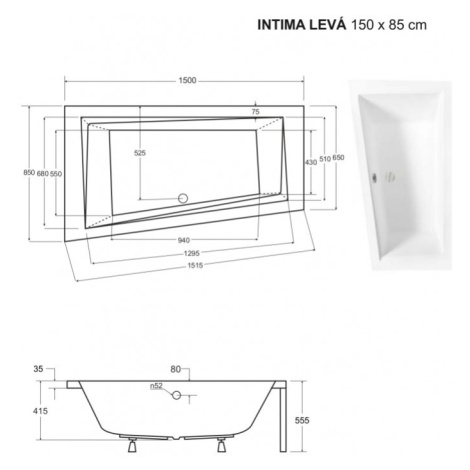 HOPA Asymetrická vana INTIMA Nožičky k vaně S nožičkami, Rozměr vany 150 × 85 cm, Způsob provede