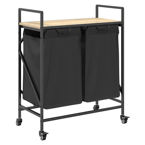 vidaXL Koš na prádlo se 2 přihrádkami a kolečky dub sonoma