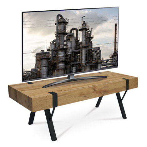 TV stolek 120x40x40 cm, MDF deska, 3D dekor divoký dub, kov - černý lak Autronic