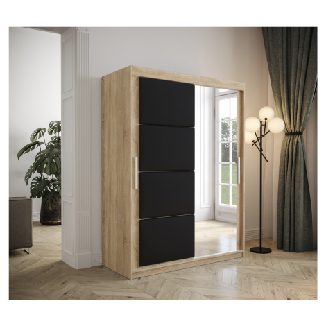 Šatní skříň Abi Tapi 2 Barva korpusu: Dub Sonoma, Rozměry: 150 cm, Dveře: Černá koženka