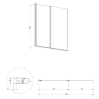 OMNIRES KINGSTON vanová zástěna dvojdílná, 120 cm černá mat / transparent /BLMTR/ XHE20BLTR